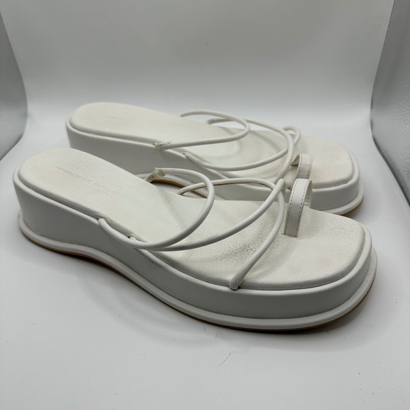 Princess Polly White Platform Wedge Sandals Strappy Thong Slides‎ Women's - Picture 2 of 4